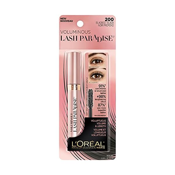LOreal-Paris-Voluminous-Makeup-Lash-Paradise-Mascara-Voluptuous-Volume-Intense-Length-Feathery-Soft-Full-Lashes-No-Flaking-No-Smudging-No-Clumping-Blackest-Black-1-Count L'Oreal Paris Voluminous Makeup Lash Paradise Mascara, Voluptuous Volume, Intense Length, Feathery Soft Full Lashes, No Flaking, No Smudging, No Clumping, Blackest Black, 0.25 Fl Oz (Pack of 1)