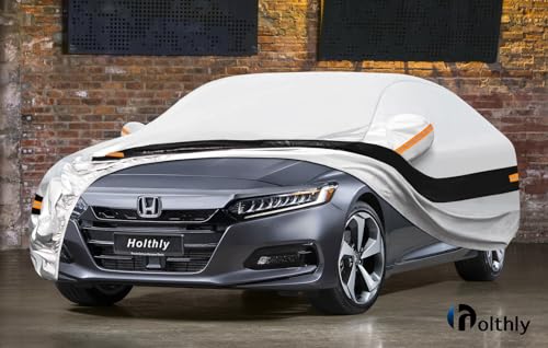 Image of Holhtly Car Cover Custom Fit for Honda Accord, Car Covers for Automobiles All Weather Waterproof Sun Snow Rain Wind Dust Protection, Outdoor Car Cover Gray & Black