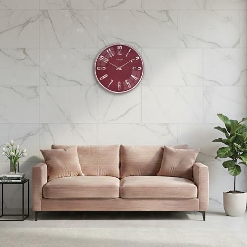Image of RANDOM Sweep Silent Wall Clock, Non-Ticking Quartz Movement with 3D Foiling Numbers. (Burgundy)