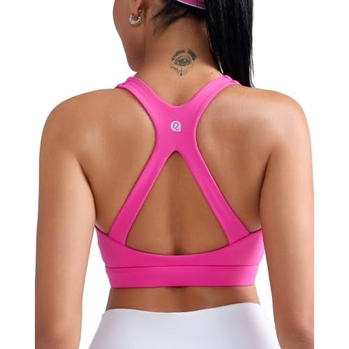RUNNING GIRL Sports Bras for Women High Support Molded Cup High Impact Sports Bras with Sewn in Pads Racerback Running Bra Hot Pink X-Large