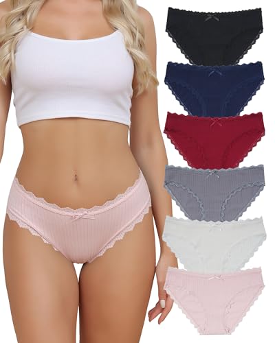 Image of Aijolen Women's Cotton Bikini Underwear Soft Low Waist Panties Cheeky Lace Underpants S-XXL