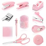 Pink Desk Accessory Kit Cute Office Supplies Set Desktop Stapler Set Includes Staple Remover Hole Pu
