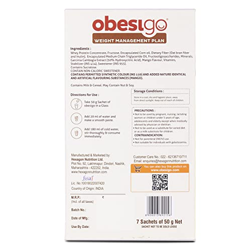 Obesigo BLCD Weight Management Plan 7 Sachets of 50 g each of Premium Mango shake (350gm) - Image 4