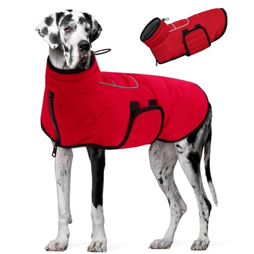 AOFITEE Extra Großer Hundemantel, Warme Hundewinterjacke für Große Hunde, Reflektierende Rollkragen-Hundejacke Fleece-Mantel mit Geschirr, wasserdichte Hunde-Schneejacke für Corgi, Border Collie