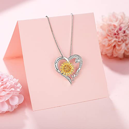 Mom Daughter Sister Nana Necklace S925 Sterling Silver Sunflower You are My Sunshine Love Heart Infinity Pendant Necklaces Bracelet Jewelry Suit Birthday Gifts for Women4