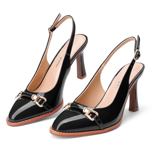 Oh Mispares Slingback Heels for Women Pointy Toe Stiletto High Heel Pumps Slip On Patent Leather Summer Wedding Party Dress Shoes3