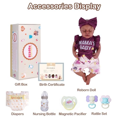 BABESIDE Black Reborn Baby Dolls, 15 Inch Realistic Cute Soft Body Realistic Baby Doll Real Life Baby Dolls with Accessories for 3+ Year Old Girls Gifts, Pretend Play, Collection
