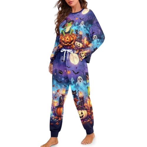 Image of Women's 2 Piece Printed Pajama Set Long Sleeve Sleepwear Set with Long Pants Casual Lounge Sets with Pocket