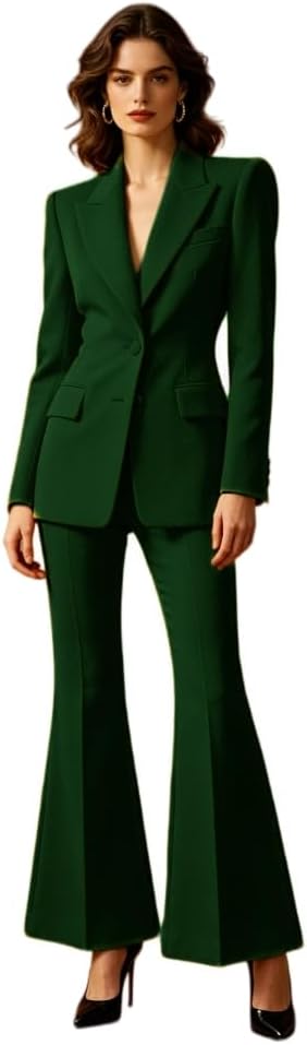 Women's 70s Vintage 2 Piece Suit Set Retro Blazer Flared Pants Classic 1970s Style Business Casual Outfit