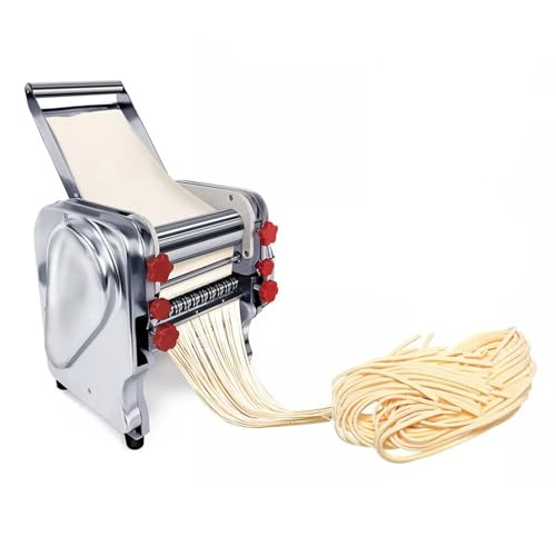 Thaweesuk Shop New Silver Commercial Electric Dough Roller Sheeter Noodle Automatic Pasta Making Machine Press Dumpling Maker Durable Adjustable Stainless Steel 13.78''L x 9.84