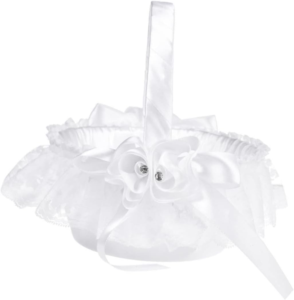 Flower Girl Basket,Rattan Basket,Planter Basket Lace Flower Beach Flower Girl Basket Rustic Flower Girl Petal Basket Romantic White Decorative Basket Bride