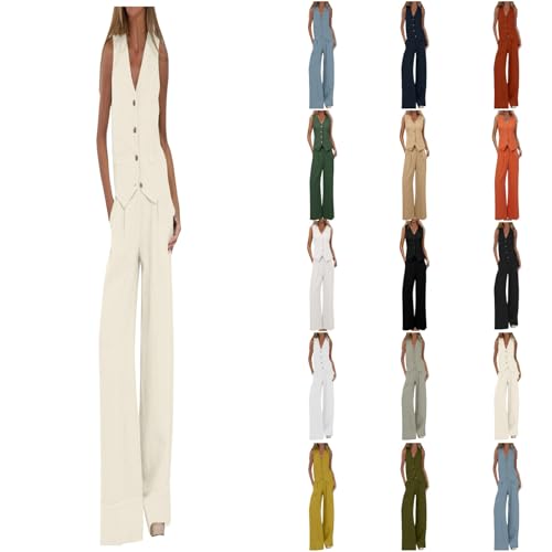 Blazer Sets Women 2 Piece Outfits Summer Sleeveless Suit Vest And Wide Leg Pants Womens Business Casual Clothing