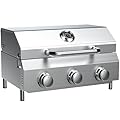 Bestfire 3-Burner Tabletop Gas Grill, 30,000 BTU Portable Propane Grill with Heavy-Duty Thickened Grates & Stainless Steel Knobs, Compact Design&Detachable Legs for Camping, RV, Backyard BBQ