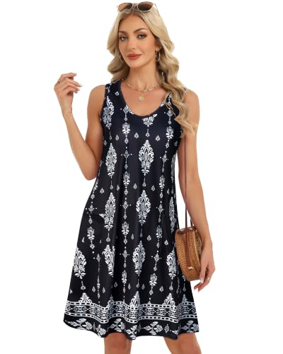 Image of elescat Womens Summer Dresses Casual V Neck Sleeveless Pockets Beach Loose Tank Sundress 2026