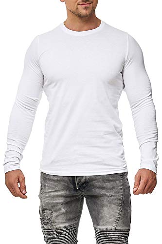Happy Clothing Camiseta de Manga Larga para Hombre, Cuello Redondo, Größe Textil:XL, Farbe:Blanco