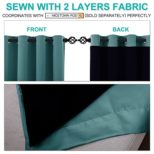 Image of NICETOWN 100% Blackout Blinds, Laundry Room Decor Window Treatment Curtains, Thermal Insulated Energy Smart Drapes for Villa, Hall and Studio, Sea Teal, Set of 2, 70 inches by 95 inches