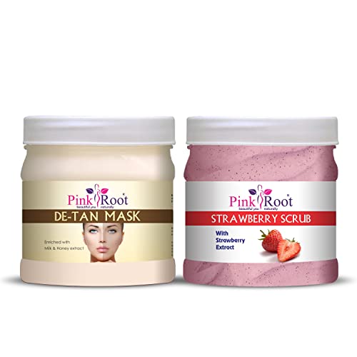 Image of Pink Root De Tan Mask 500gm With Strawberry Scrub 500gm