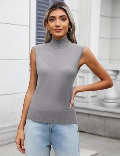 Image of Zeagoo Women's 2026 Mock Turtle Neck Sweater Vest Sleeveless Knit Pullover Tank Tops Casual Trendy Slim Fitted Shirts Light Grey