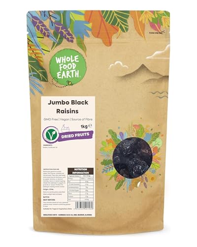 Wholefood Earth - Pasas negras grandes, 1 kg, sin transgénicos, fuente de fibra