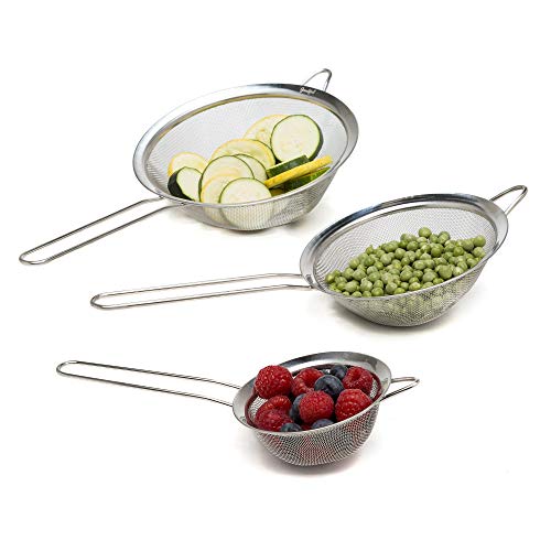 Goodful Fine Mesh Stainless Steel Strainers-Premium Quality, Colander Sieve Sifters with Long Handle for Kitchen, 3 Piece Set