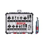 Bosch – Bosch 15tlg. Fräser Set mit Cuttermesser (für Holz, Ø 8 mm S