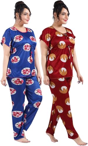 Image of Fabme Women's Satin Plain Kaftan Top & Pyjama Set