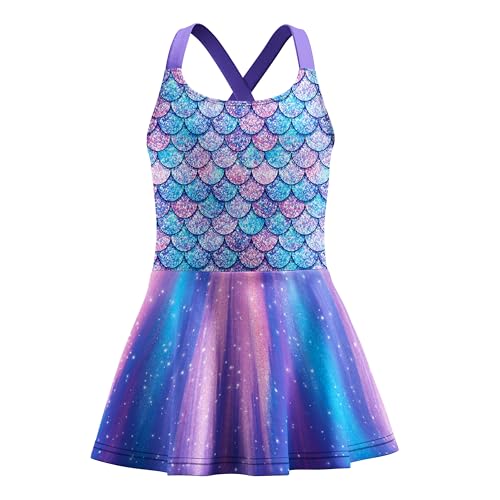 LQSZ Girls One Piece Floral Skirted Swimsuit Modest Beach Swim Dress for Kids 3-12Years