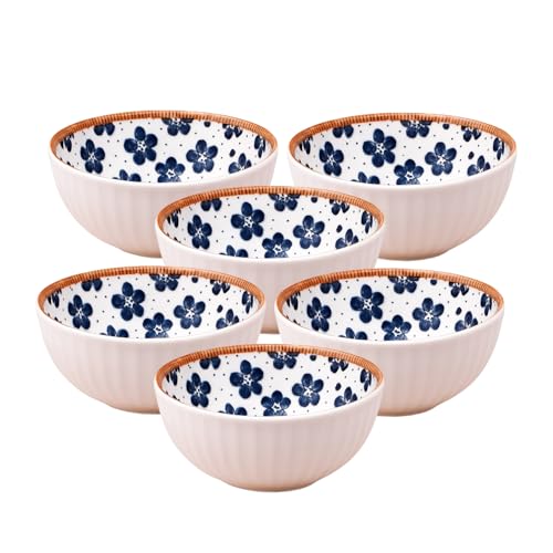 Image of Lellow Ceramic Bowl Set of 6 | Microwave Safe | Dishwasher Safe | Lead-Free Food Grade Glazed Bowls | Ideal for Soup, Salad, Dessert Serving- Big Flower