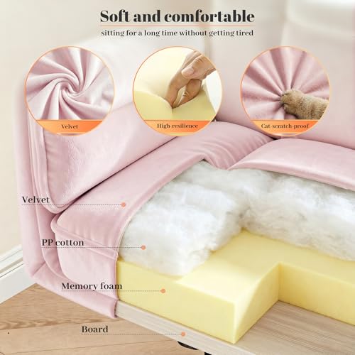 Image of DurayLoly Criss Cross Chair, Flip-Up Arms & Adjustable Height | Velvet, Thick Foam Seat,360 Swivel, Rolling Wheels, for Home Office, Bedroom, Makeup Room, Pink.