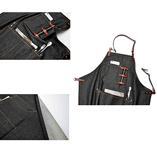 Grembiule da barista per uomo Grembiule in denim per donna Grembiule Jean per parrucchiere senza maniche con tasche per fiorista barbecue