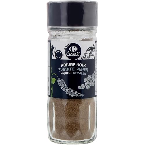 Poivre noir moulu Carrefour Classic flacon 42g lot de 6 épices