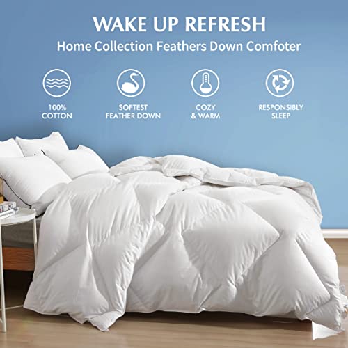 Dafinner Feathers Down Comforter Queen - Geometric Quilted Blanket With Corner Tabs, 55Oz Medium Warm All Season Duvet Insert Or Stand-Alone Comforter (90X90, White) #TOP1