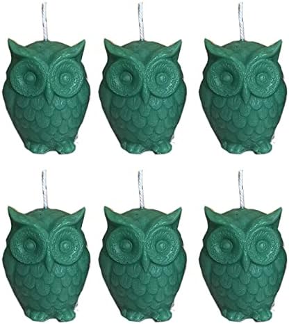 Phobis Green Owl Candle for Healing and Decoration (Pack of 6)