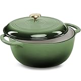 HEAVY-DUTY DESIGN: Thick cast iron is set with a glossy exterior finish and an enamel interior to combine lasting quality with easy upkeep. OVEN & STOVETOP READY: Sturdy and versatile, this dutch oven is well-suited to any cooking system! Use the sid...