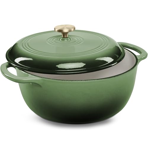 Best Choice Products 6 Quart Enamel Cast-Iron Round Dutch Oven, Family Style Heavy-Duty Pre-Seasoned Cookware for Home, Kitchen, Dining Room, Oven Safe w/Lid, Dual Handles - Deep Olive Green