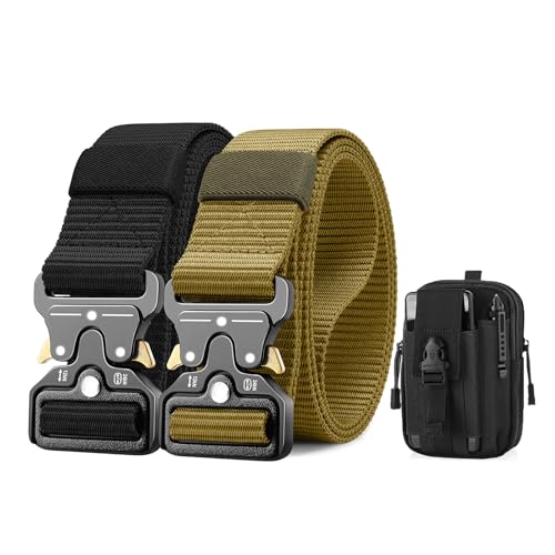 BESTKEE 2er Herren Taktischer Gürtel 1,5-Zoll-Hochleistungsgürtel, Nylon Schnellverschluss-Metallschnalle, Geschenk mit taktischem Molle-Beutel und Haken