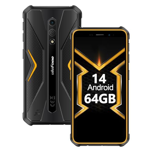 Ulefone Armor X12 Pro Telephone Protable Incassable Android 14, 8Go+64Go ROM/TF-256Go,13MP+8MP Caméra, 4860mAh Batterie, 5,45''HD+, Octa Core Smartphone Incassable, Dual SIM/Face ID/NFC/GPS, Orange