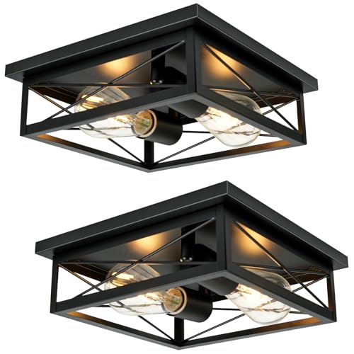 AKAARI 2 Pack Farmhouse Ceiling Light Fixture - Industrial Square