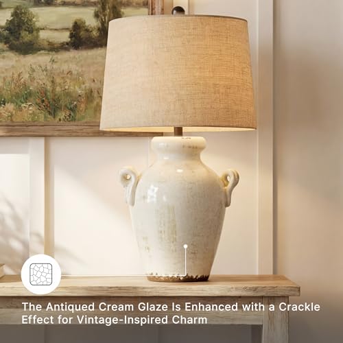 Signature Design by Ashley Emelda Farmhouse 27" Ceramic Table Lamp, Cream Glaze Crackle Finish - Image 5