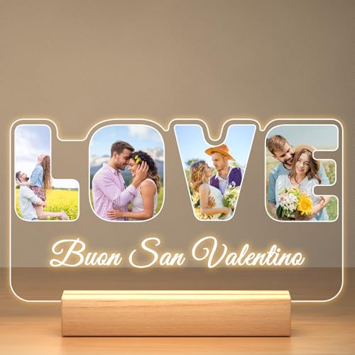 Regalo San Valentino per Lui e Lei, Cornice Personalizzata con Fotos, Targa Personalizzata in Acrilico con Luce Notturna, Lampada Personalizzata con Foto, Idee Regalo Anniversario per Donna e Uomo