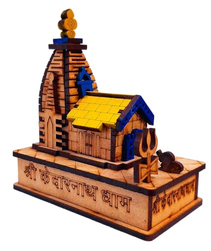 KRAAFTIQUE Shri Kedarnath Dham Temple in Wood Color 3D Model Mandir Statue – 04″ x 02″ x 04″ Inch