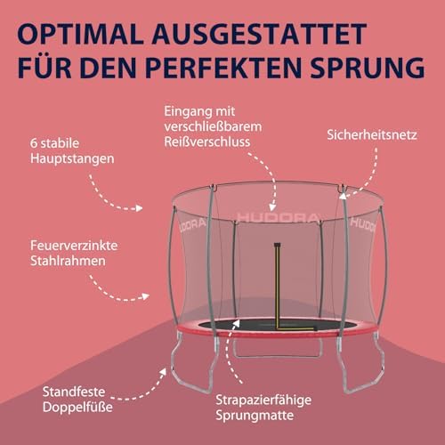 3. Bild von HUDORA Trampolin Fantastic in versch. Größen - Gartentrampolin mit Sicherheitsnetz - Sporttrampolin für bis zu 100kg - Familien-Trampolin mit extra breiter Randabdeckung für Kinder & Erwachsene 300 cm