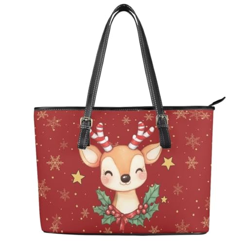 Image of Coldinair Christmas Leather Tote Bag for Women with Zipper Large Shoulder Tote Bag Shopping Casual Travel Bag Handbag Purse