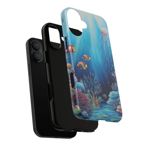 Coque iPhone 16 Plus rigide mate bleu motif récif corallien