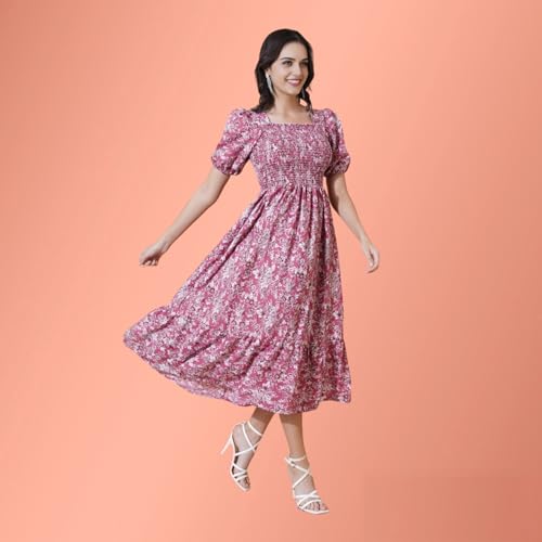Image of Femvy Women's Polyester Fit and Flare Knee-Length Dress
