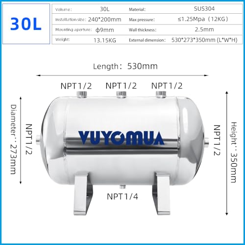 Image of 7.9Gallon 304 Stainless Steel High Pressure Mini Small Portable Air Tank Air Reservoir Water Storage Tank(30L-SG)