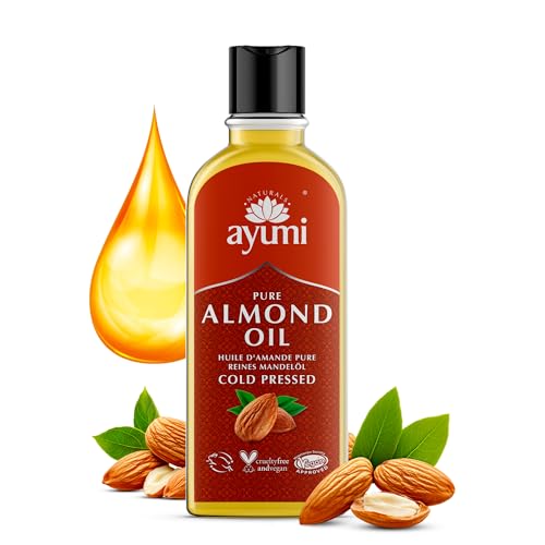 Ayumi Pure Sweet Almond Oil with Vitamin E | Shine Hair Oil for Dry Hair | AlmondOil for Skin Dryness | Anti-Ageing FaceOil | Body Oil for Dry Skincare | Beard Oil for Grooming | 1x 150ml