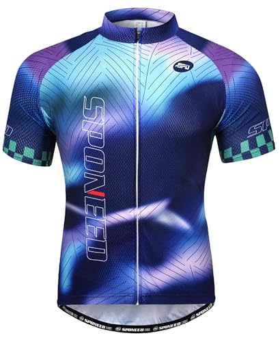 Bike Jersey for Men Short Sleeve Cycling Shirts Quick Dry Bicycle Riding Gear Multi-Blue M