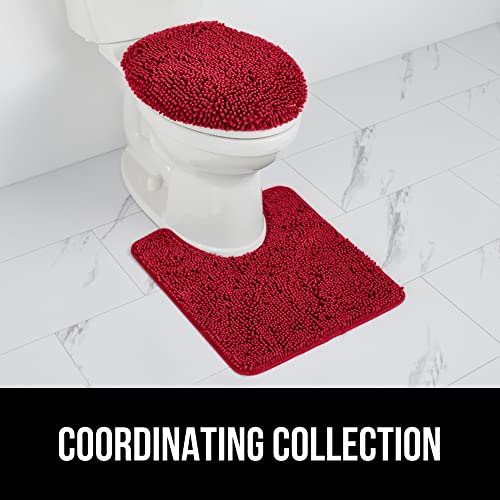 Image of Gorilla Grip Original Shag Chenille Bathroom Toilet Lid Cover, 19.5 x 18.5 Inches Large Size, Machine Washable, Ultra Soft Plush Fabric Covers, Fits Most Size Toilet Lids for Bathroom, Red