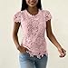 Summer Tops for Women Hollow Out Floral Lace Crochet Shirts Crew Neck Dressy Casual Short Sleeve Elegant Work Blouses Pink
